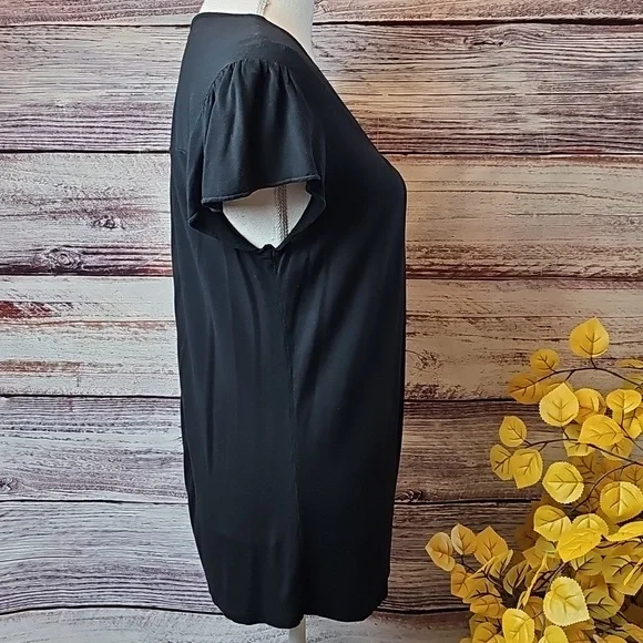 MICHAEL MICHAEL KORS BLACK PLEATED SHORT FLUTTER SLEEVE PULLOVER TOP - Picture 3 of 9